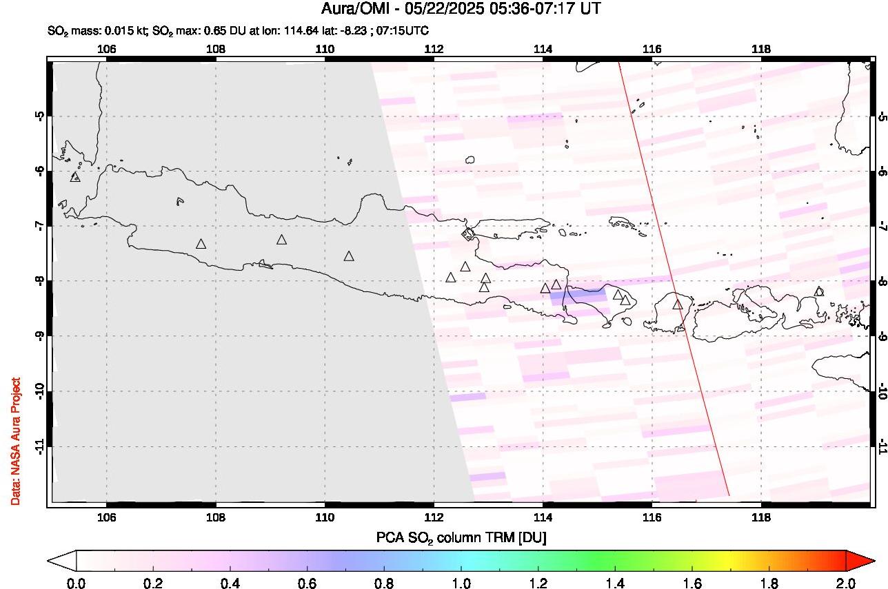 A sulfur dioxide image over Java, Indonesia on May 22, 2025.