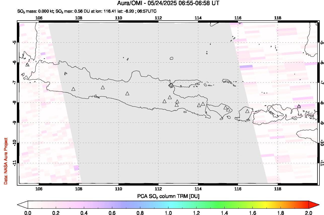 A sulfur dioxide image over Java, Indonesia on May 24, 2025.