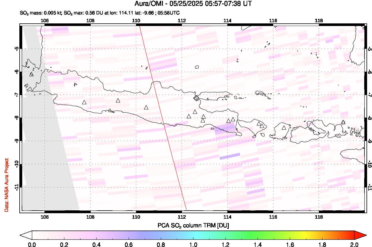 A sulfur dioxide image over Java, Indonesia on May 25, 2025.