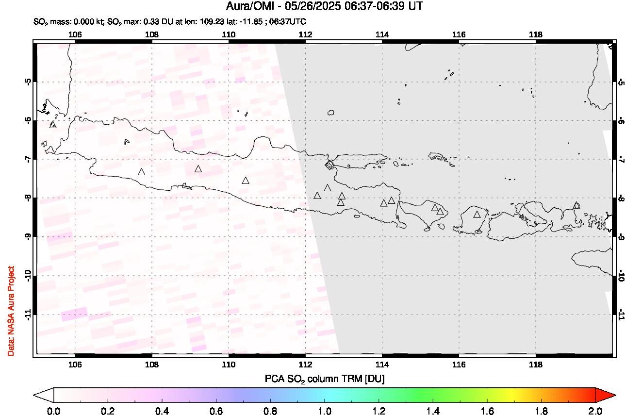 A sulfur dioxide image over Java, Indonesia on May 26, 2025.