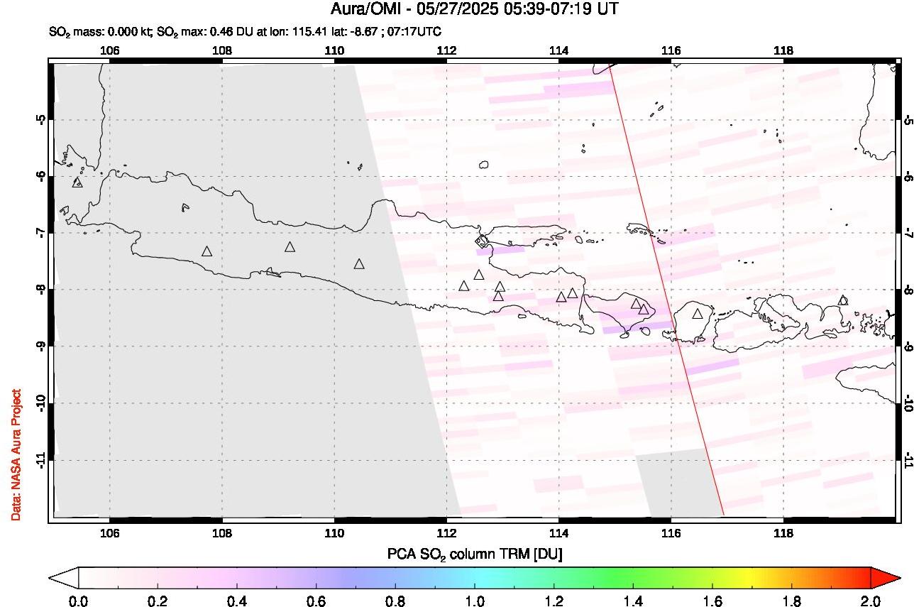 A sulfur dioxide image over Java, Indonesia on May 27, 2025.