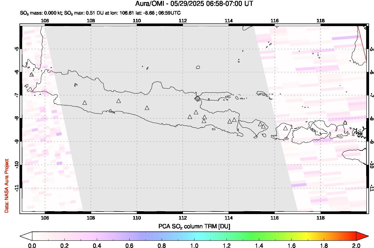 A sulfur dioxide image over Java, Indonesia on May 29, 2025.