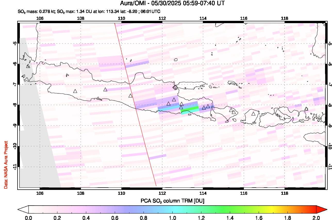 A sulfur dioxide image over Java, Indonesia on May 30, 2025.