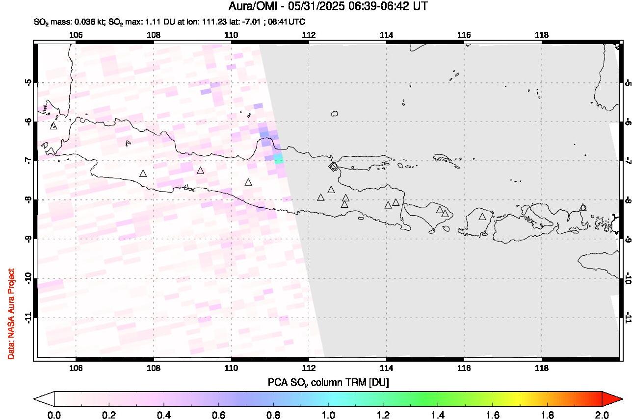 A sulfur dioxide image over Java, Indonesia on May 31, 2025.