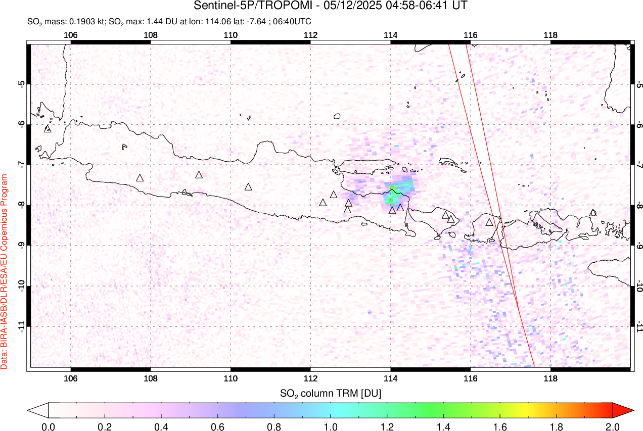 A sulfur dioxide image over Java, Indonesia on May 12, 2025.