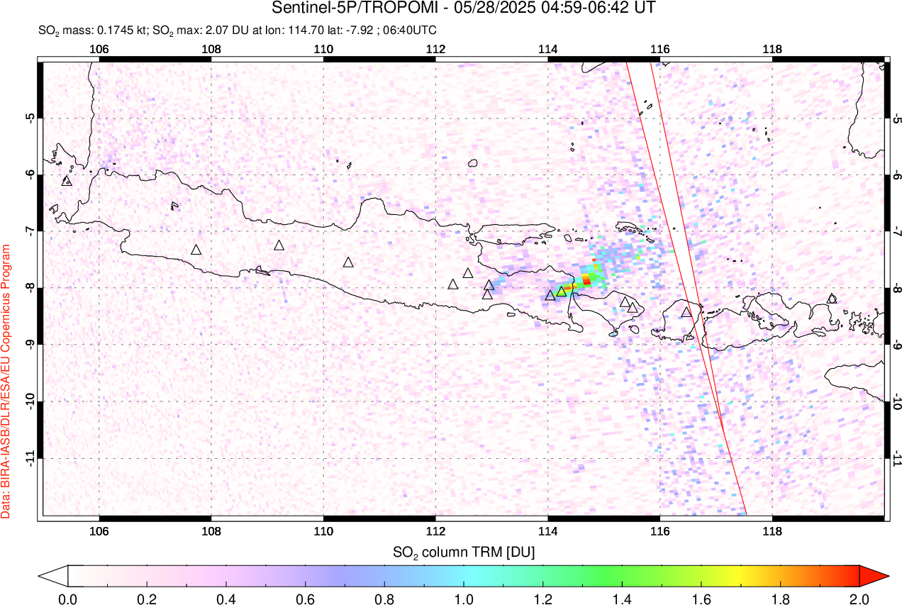 A sulfur dioxide image over Java, Indonesia on May 28, 2025.
