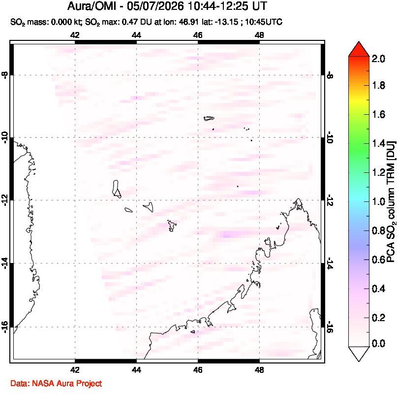 A sulfur dioxide image over Comoro Islands on May 07, 2026.