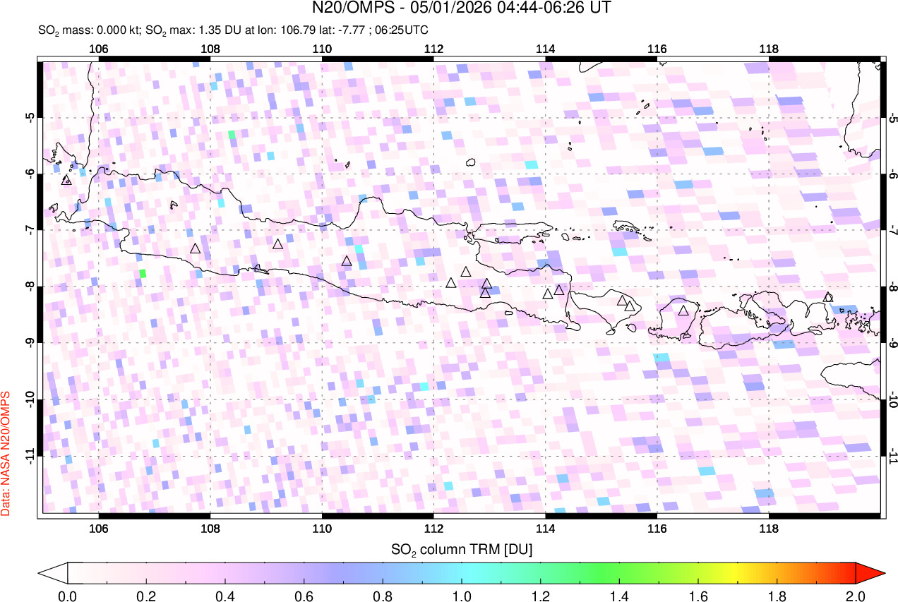 A sulfur dioxide image over Java, Indonesia on May 01, 2026.