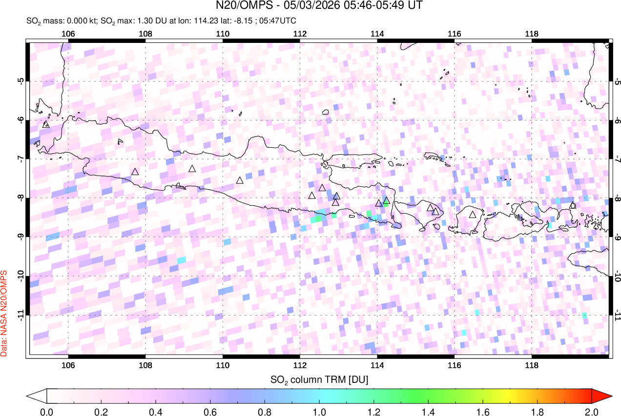 A sulfur dioxide image over Java, Indonesia on May 03, 2026.