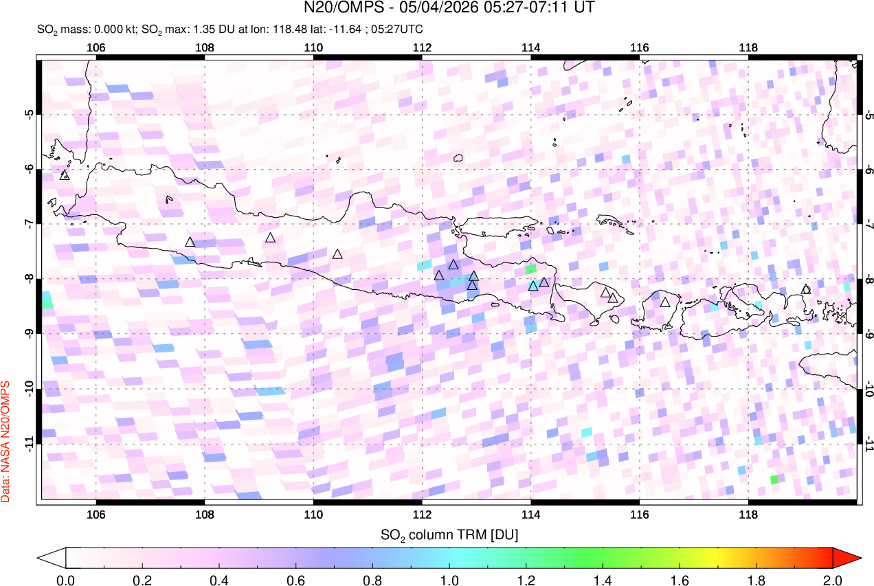 A sulfur dioxide image over Java, Indonesia on May 04, 2026.
