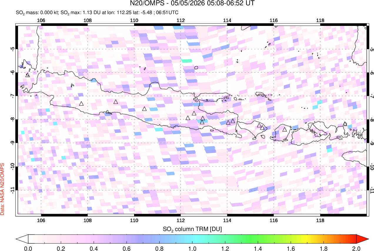A sulfur dioxide image over Java, Indonesia on May 05, 2026.