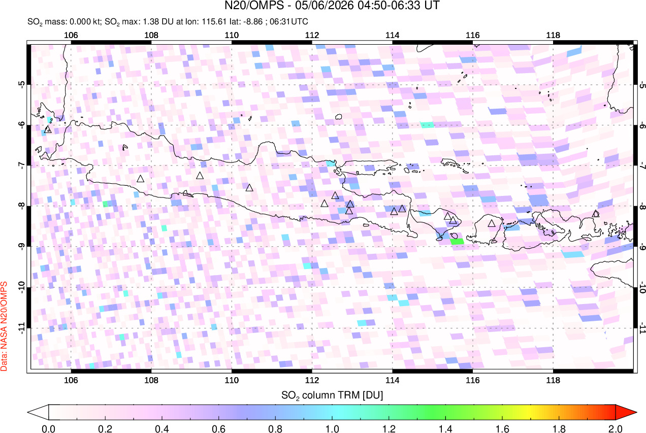 A sulfur dioxide image over Java, Indonesia on May 06, 2026.