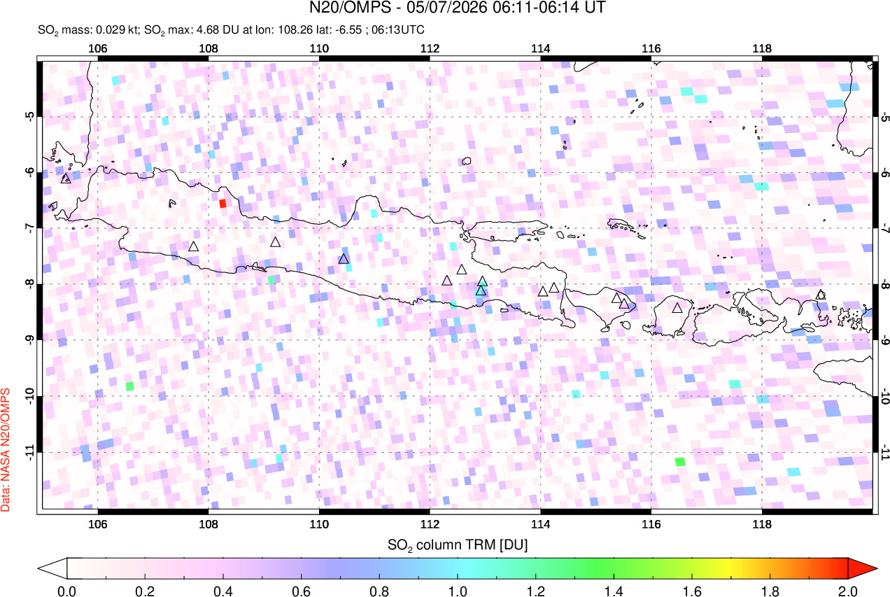 A sulfur dioxide image over Java, Indonesia on May 07, 2026.