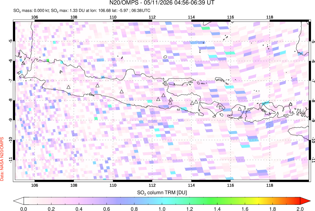 A sulfur dioxide image over Java, Indonesia on May 11, 2026.