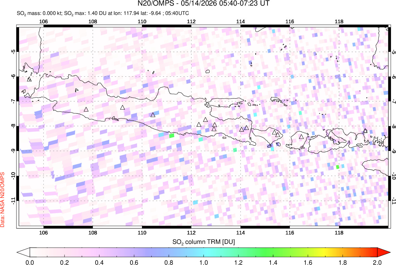 A sulfur dioxide image over Java, Indonesia on May 14, 2026.