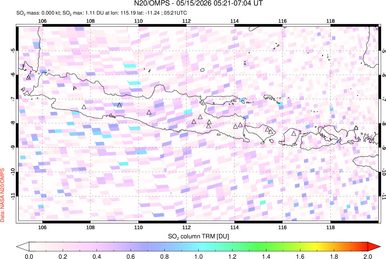 A sulfur dioxide image over Java, Indonesia on May 15, 2026.