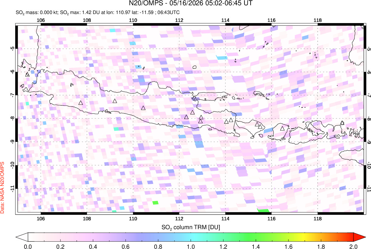 A sulfur dioxide image over Java, Indonesia on May 16, 2026.