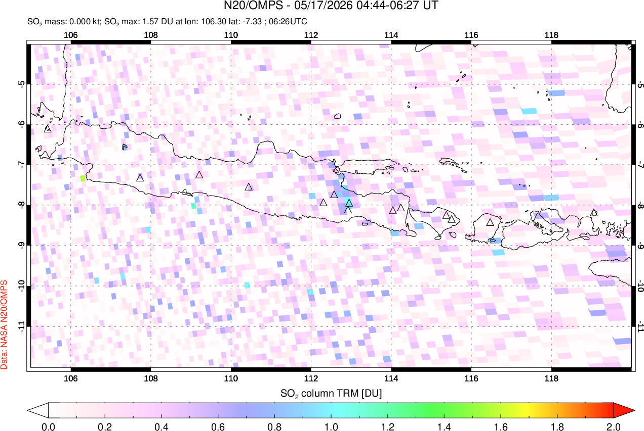 A sulfur dioxide image over Java, Indonesia on May 17, 2026.
