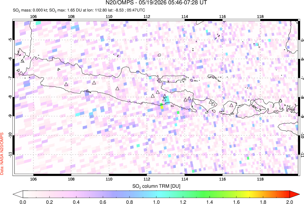A sulfur dioxide image over Java, Indonesia on May 19, 2026.