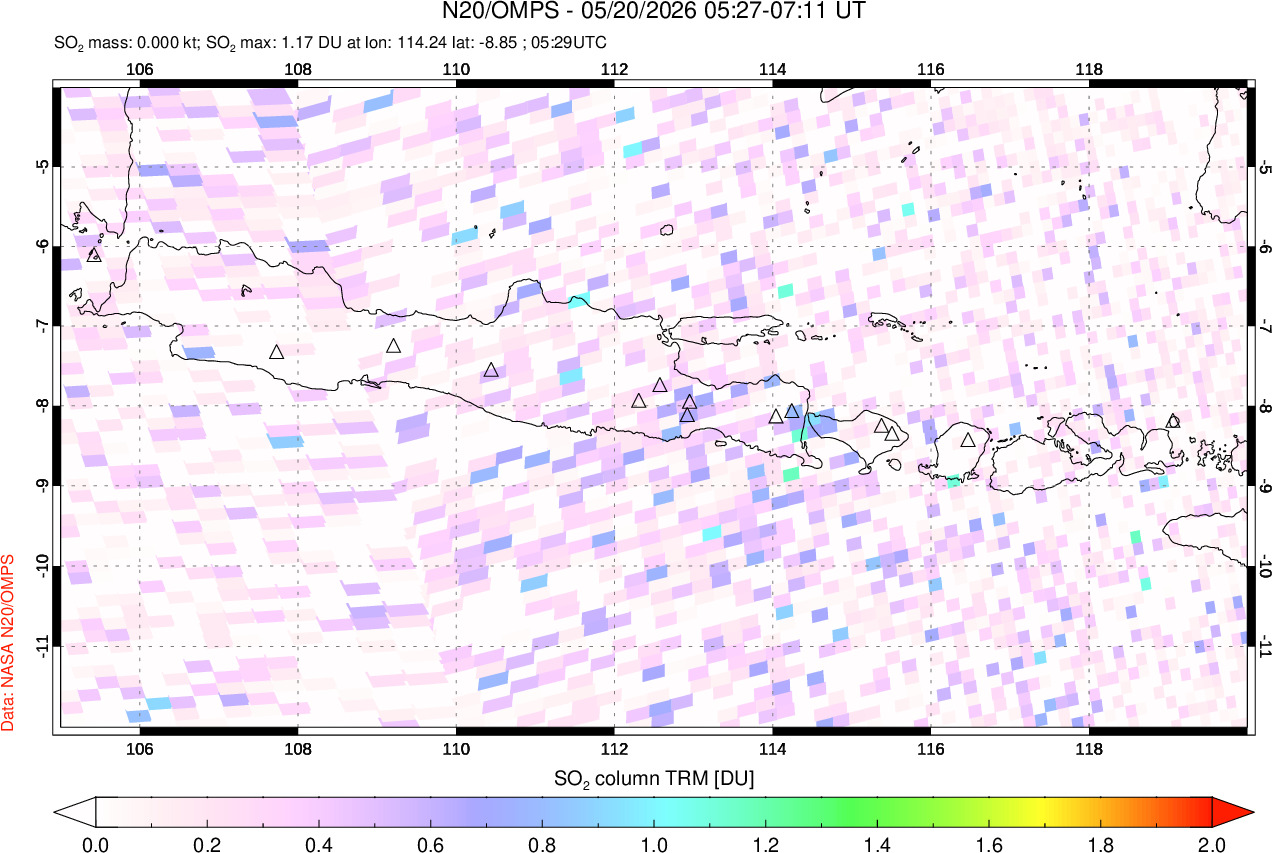 A sulfur dioxide image over Java, Indonesia on May 20, 2026.