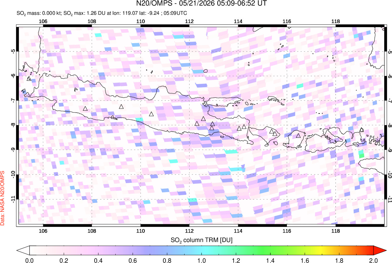 A sulfur dioxide image over Java, Indonesia on May 21, 2026.