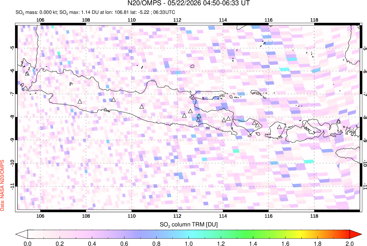 A sulfur dioxide image over Java, Indonesia on May 22, 2026.