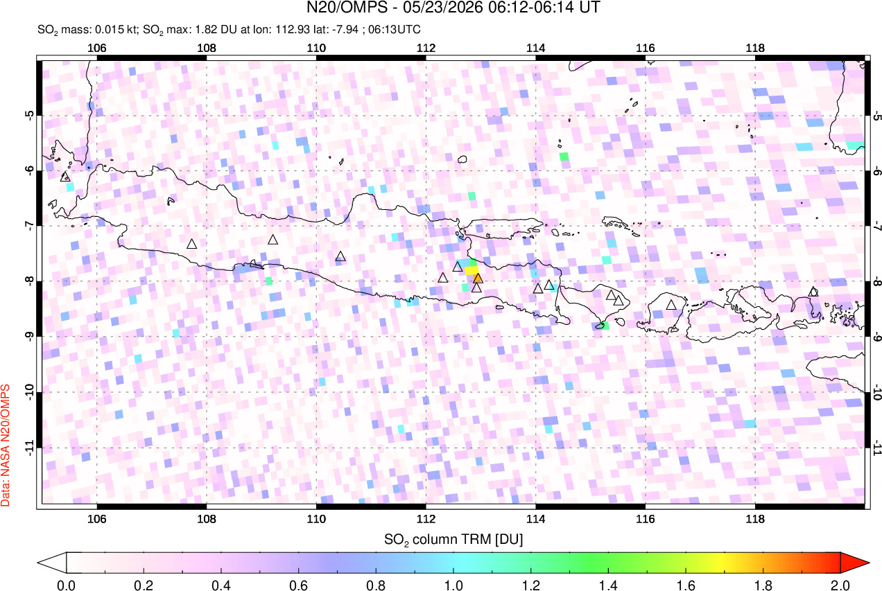A sulfur dioxide image over Java, Indonesia on May 23, 2026.