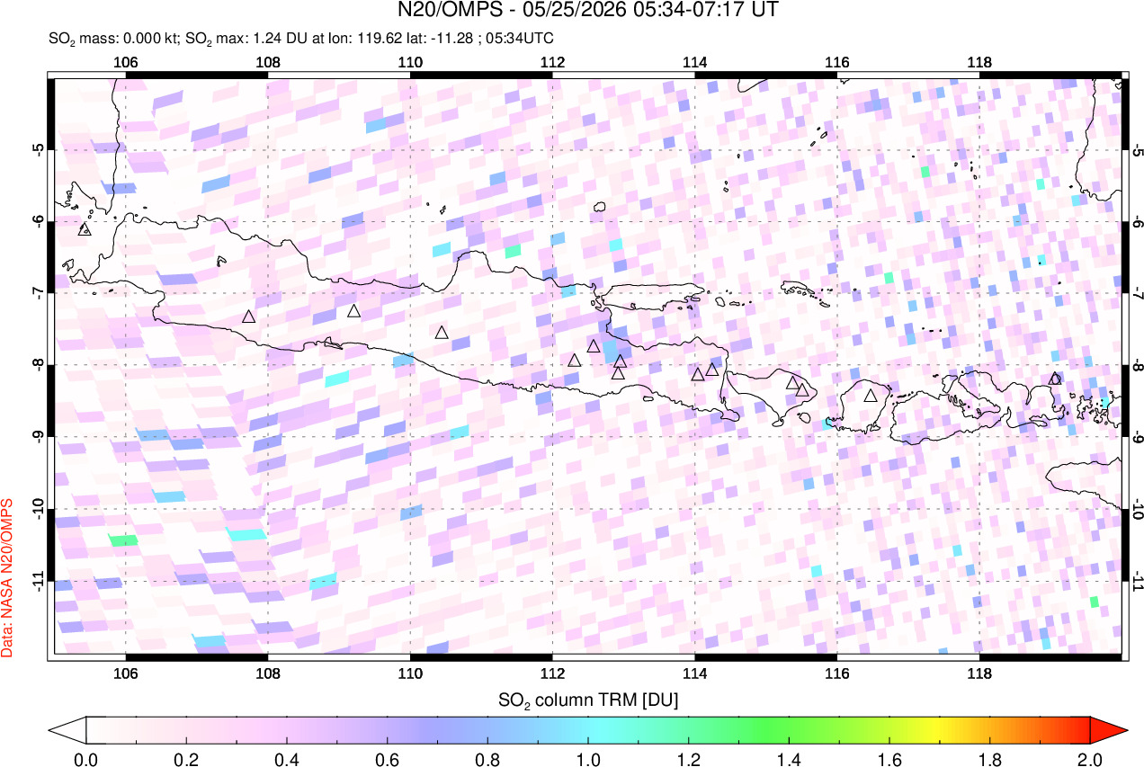A sulfur dioxide image over Java, Indonesia on May 25, 2026.