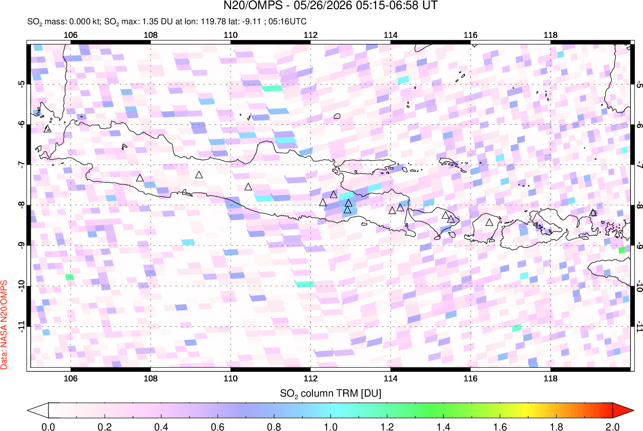 A sulfur dioxide image over Java, Indonesia on May 26, 2026.