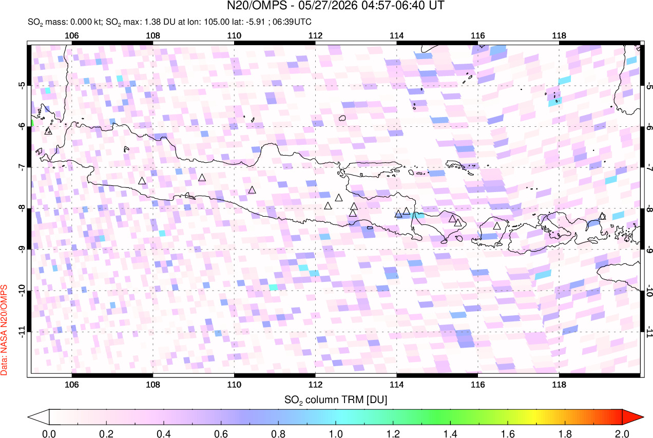 A sulfur dioxide image over Java, Indonesia on May 27, 2026.