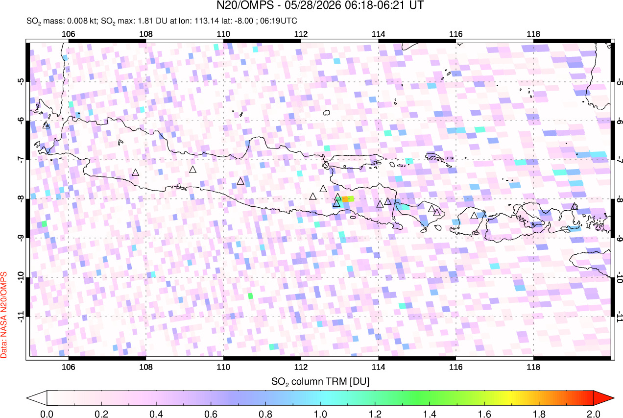 A sulfur dioxide image over Java, Indonesia on May 28, 2026.