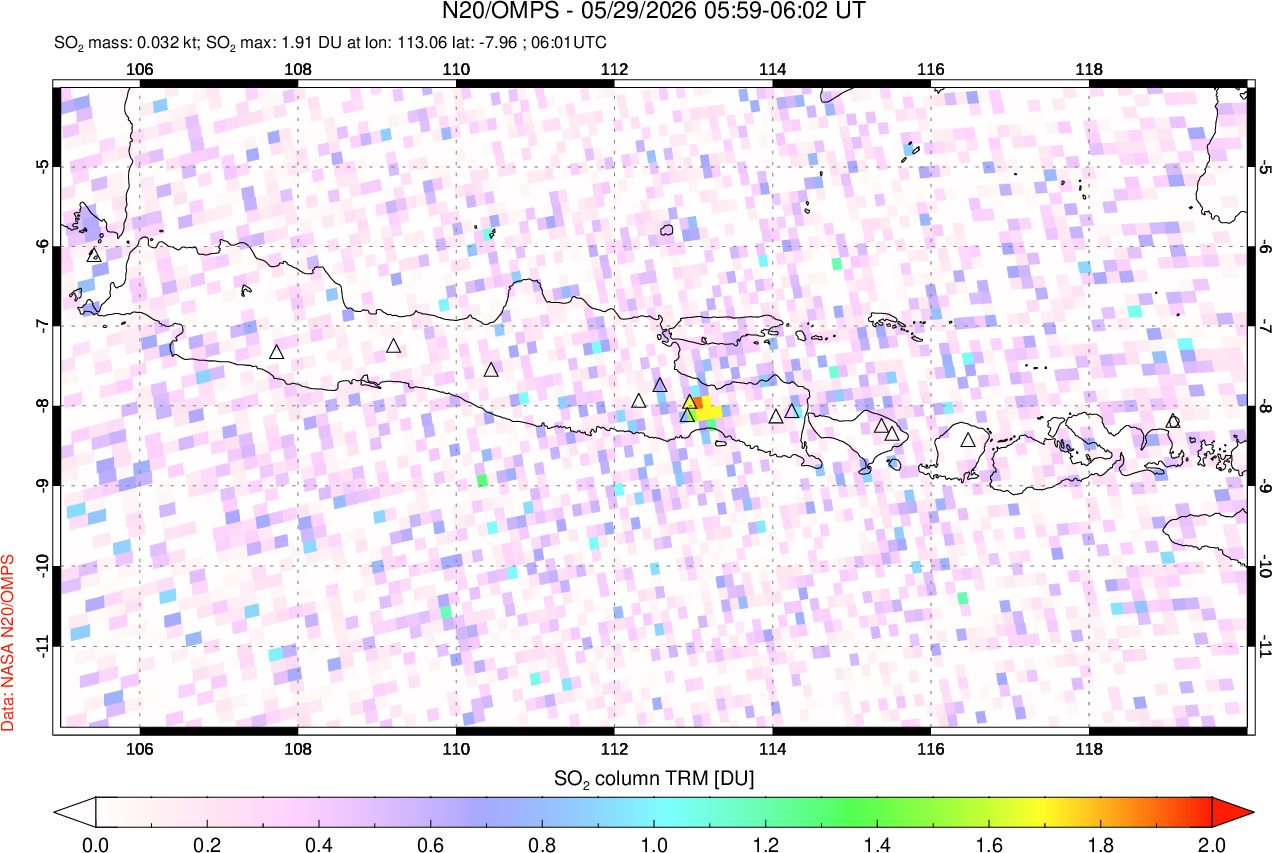 A sulfur dioxide image over Java, Indonesia on May 29, 2026.