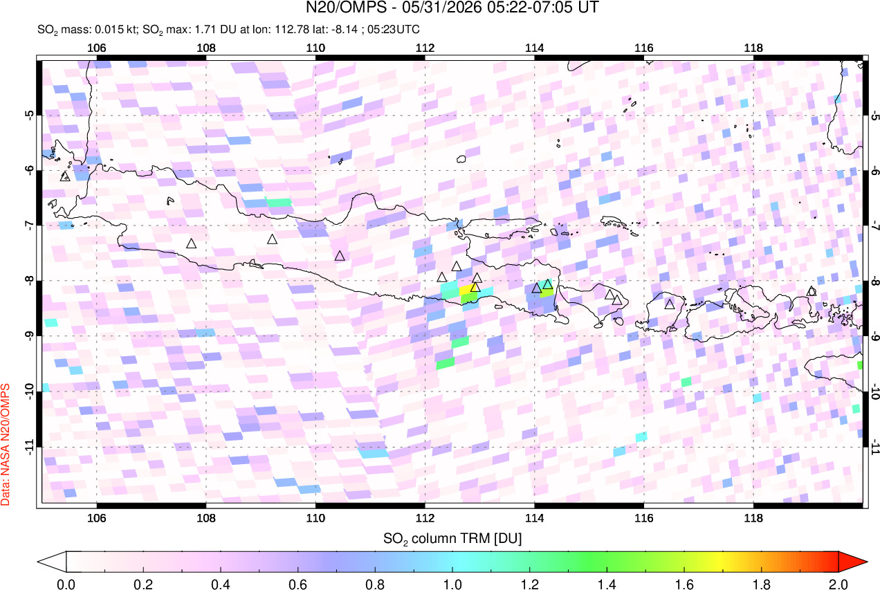 A sulfur dioxide image over Java, Indonesia on May 31, 2026.