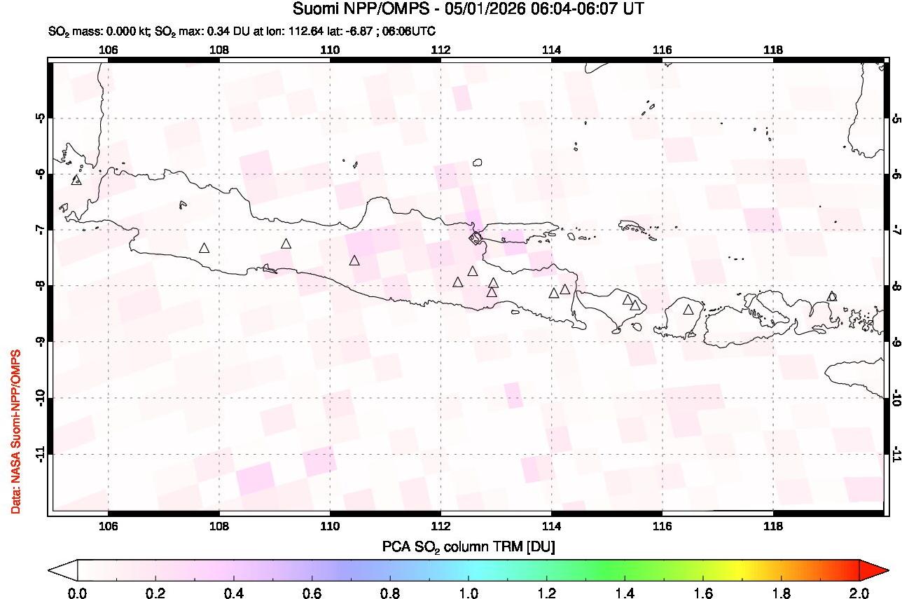A sulfur dioxide image over Java, Indonesia on May 01, 2026.