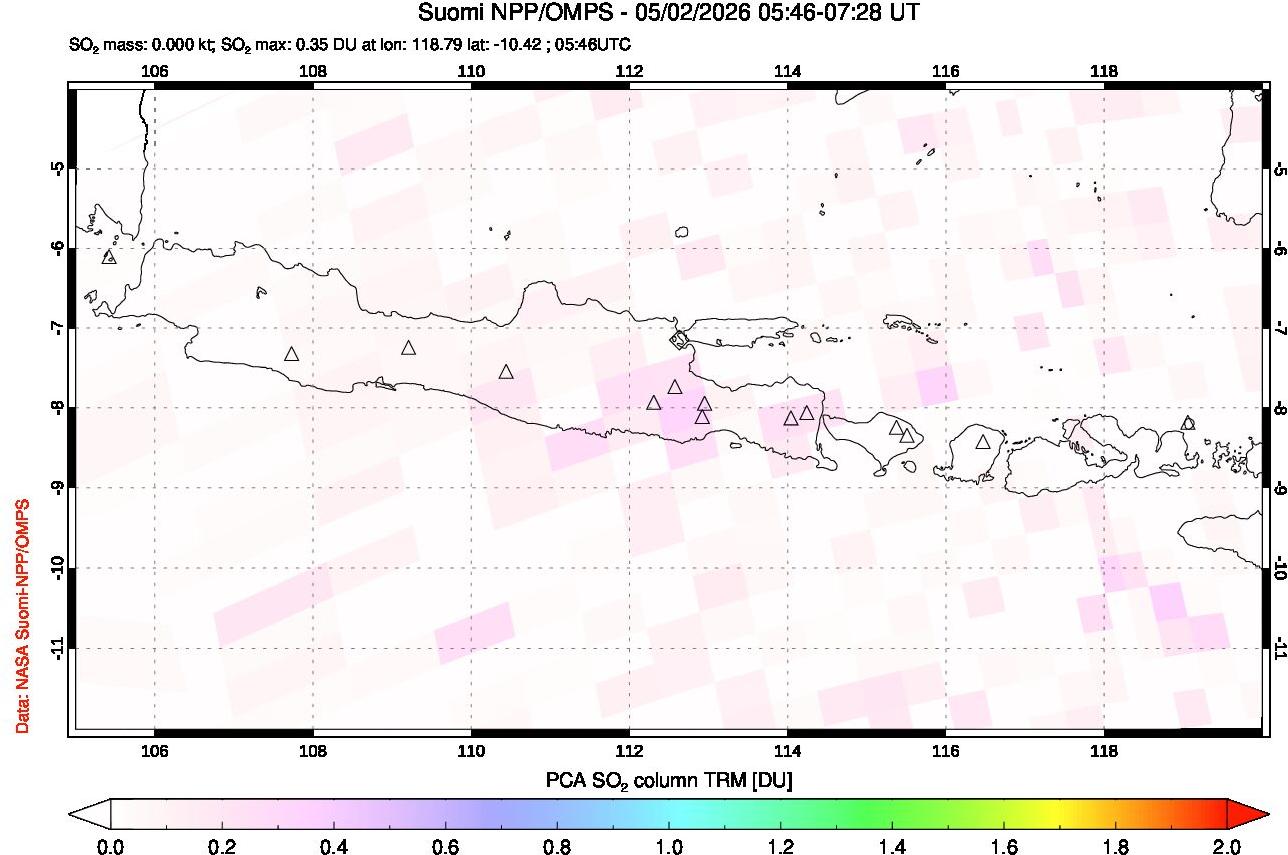 A sulfur dioxide image over Java, Indonesia on May 02, 2026.