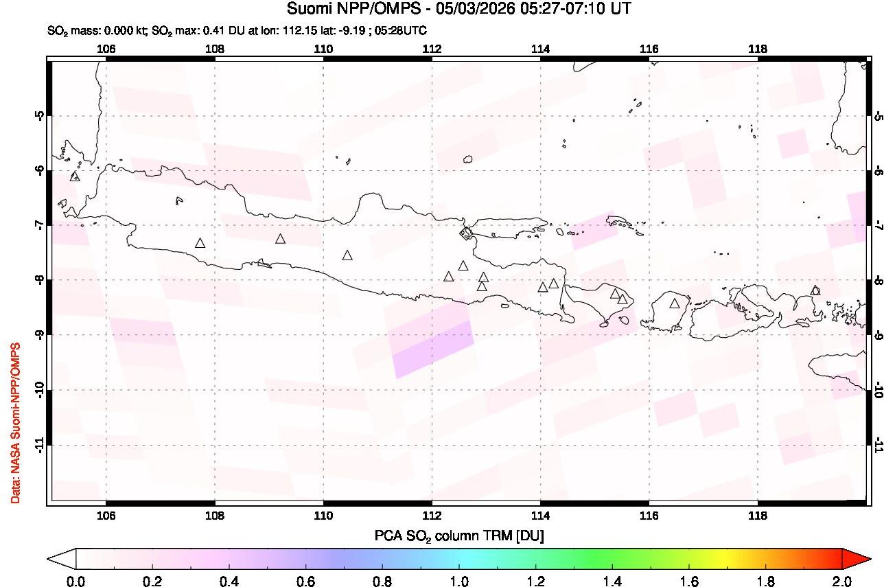 A sulfur dioxide image over Java, Indonesia on May 03, 2026.