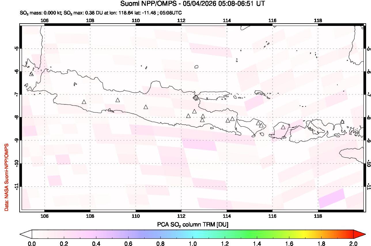 A sulfur dioxide image over Java, Indonesia on May 04, 2026.