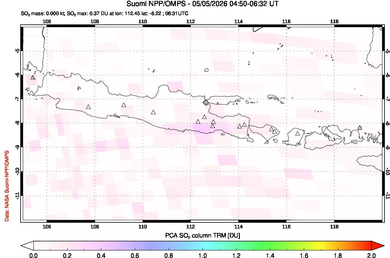 A sulfur dioxide image over Java, Indonesia on May 05, 2026.