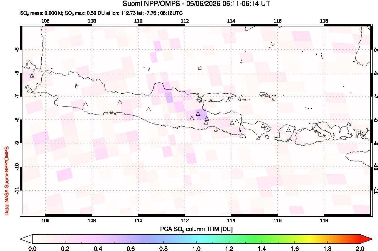 A sulfur dioxide image over Java, Indonesia on May 06, 2026.