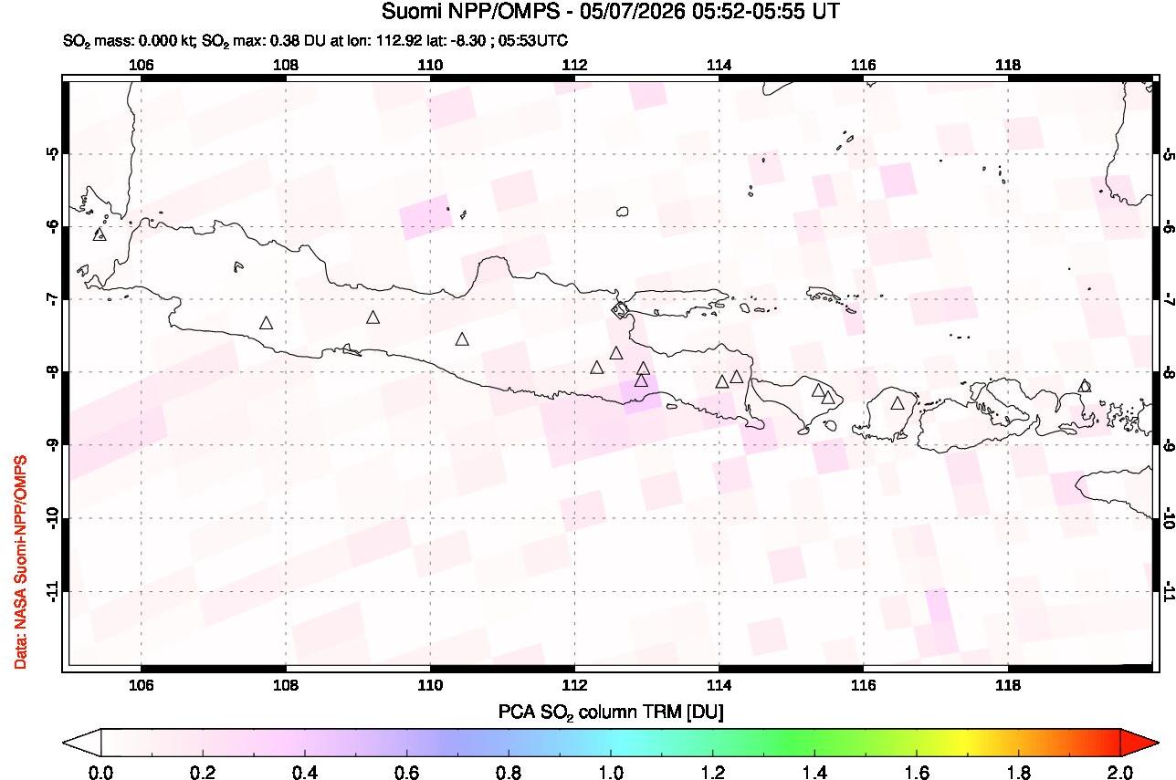 A sulfur dioxide image over Java, Indonesia on May 07, 2026.