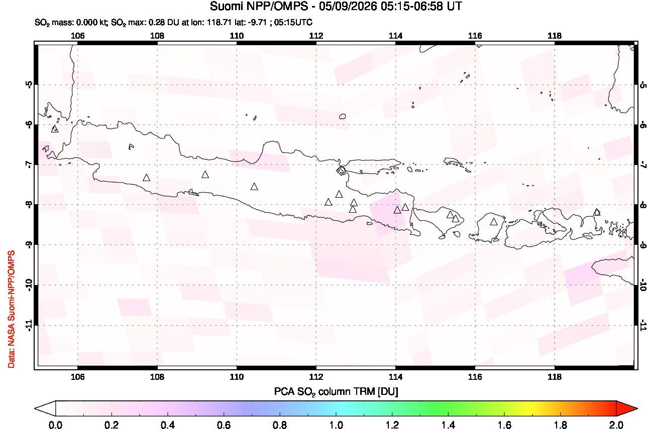 A sulfur dioxide image over Java, Indonesia on May 09, 2026.