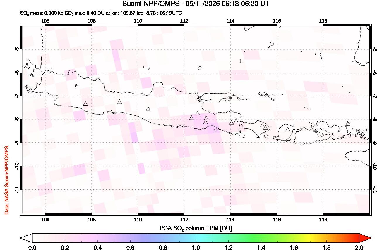 A sulfur dioxide image over Java, Indonesia on May 11, 2026.