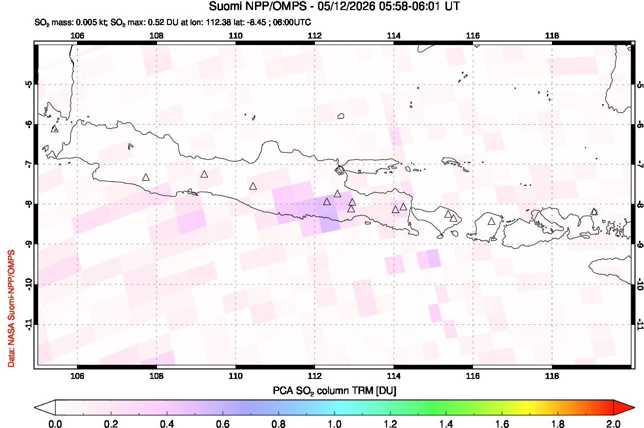 A sulfur dioxide image over Java, Indonesia on May 12, 2026.