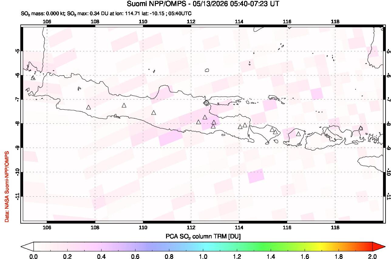 A sulfur dioxide image over Java, Indonesia on May 13, 2026.