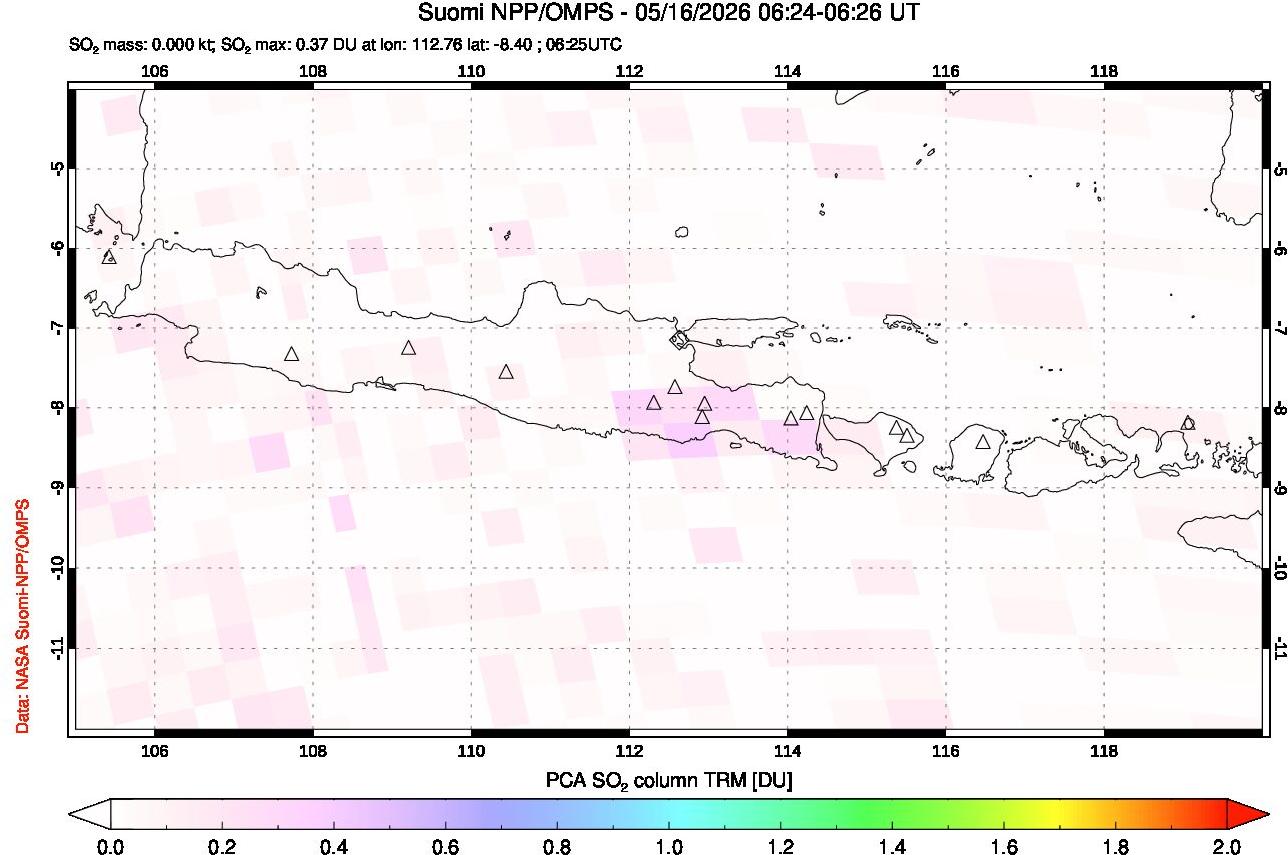 A sulfur dioxide image over Java, Indonesia on May 16, 2026.