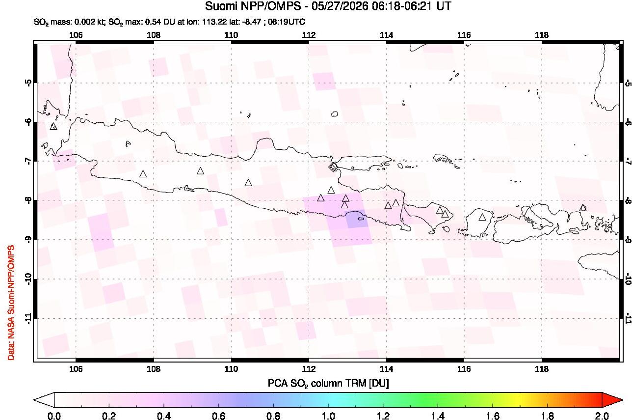 A sulfur dioxide image over Java, Indonesia on May 27, 2026.