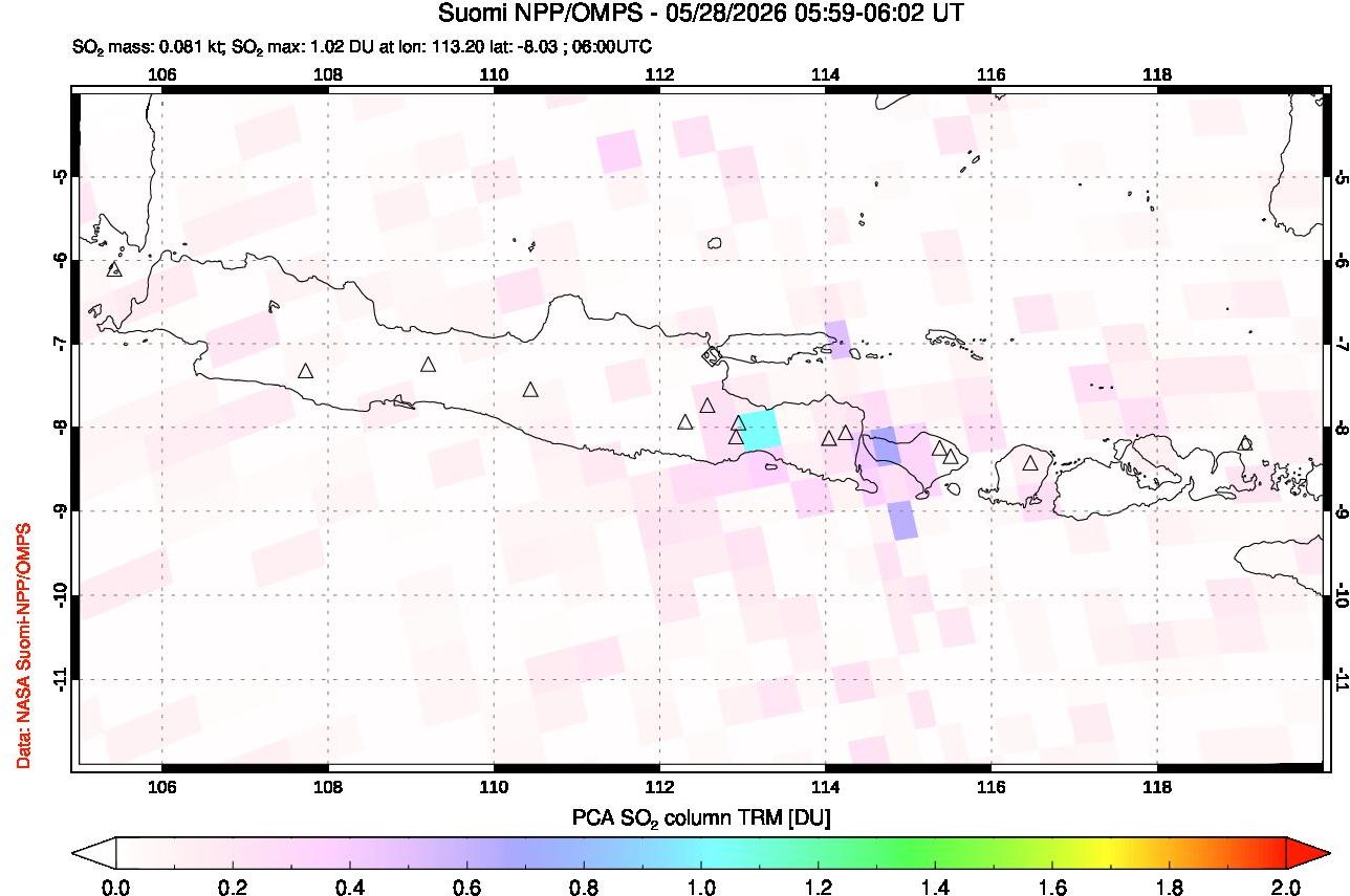 A sulfur dioxide image over Java, Indonesia on May 28, 2026.
