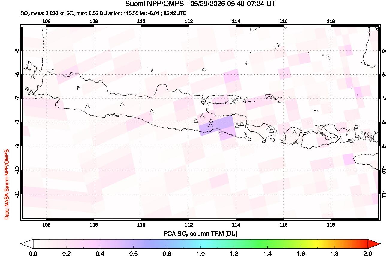 A sulfur dioxide image over Java, Indonesia on May 29, 2026.