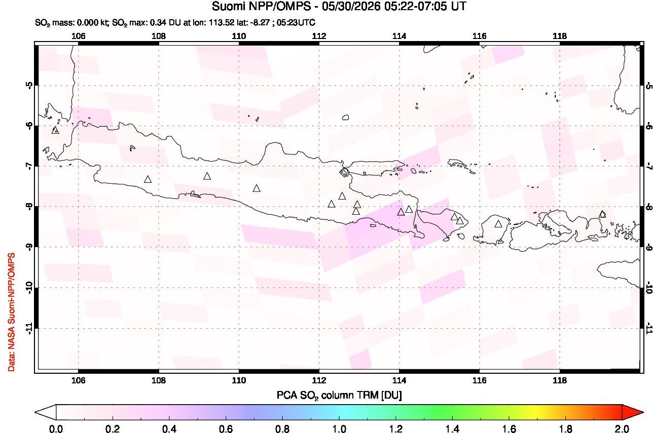 A sulfur dioxide image over Java, Indonesia on May 30, 2026.