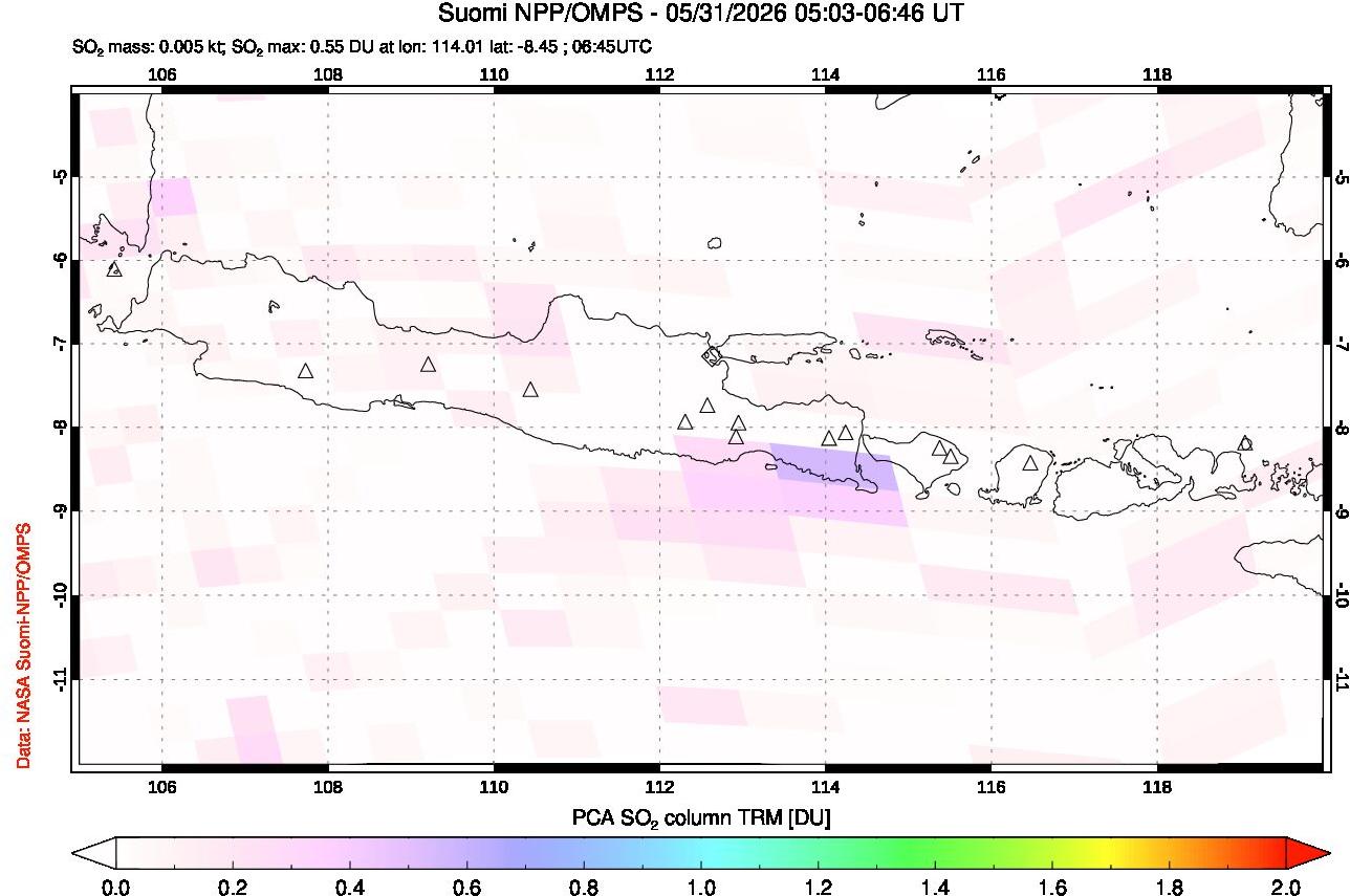 A sulfur dioxide image over Java, Indonesia on May 31, 2026.